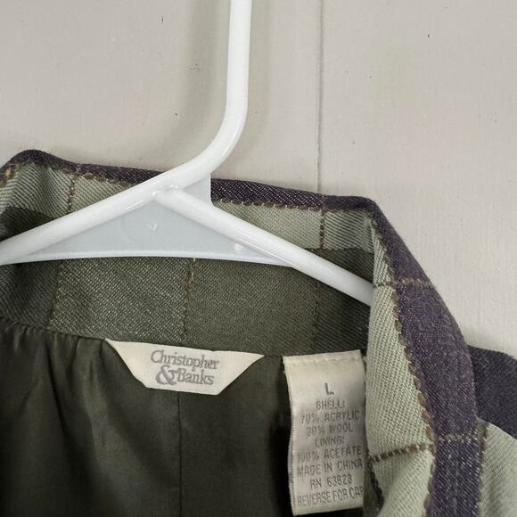 Christopher & banks green/blue plaid button up lightweight blouse women's large - Picture 5 of 5